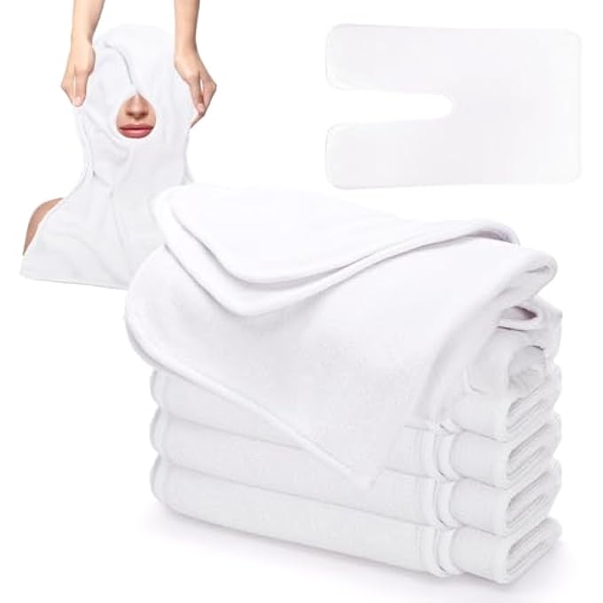 DEAYOU 6 PACK FACIAL TOWELS FOR ESTHETICIANS, U-SHAPED SPA TOWELS FOR FACIAL, SOFT MICROFIBER MASSAGE FACE TOWELS FOR SPA STEAM, BARBERS, BEAUTY SALONS, SKIN CARE, SPA CENTERS, SPLIT DESIGN, WHITE - Image 1